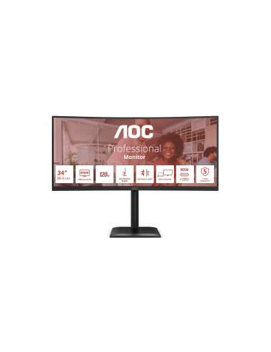 AOC CU34E4CV | 34 " | VA | 21:9 | 120 Hz | 4 ms | 3440 x 1440 pixels | HDMI ports quantity 2 | Black