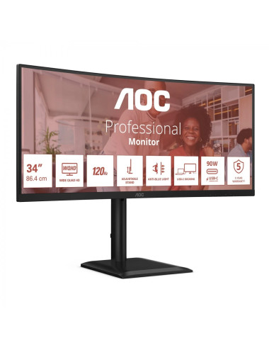 AOC CU34E4CV | 34 " | VA | 21:9 | 120 Hz | 4 ms | 3440 x 1440 pixels | HDMI ports quantity 2 | Black
