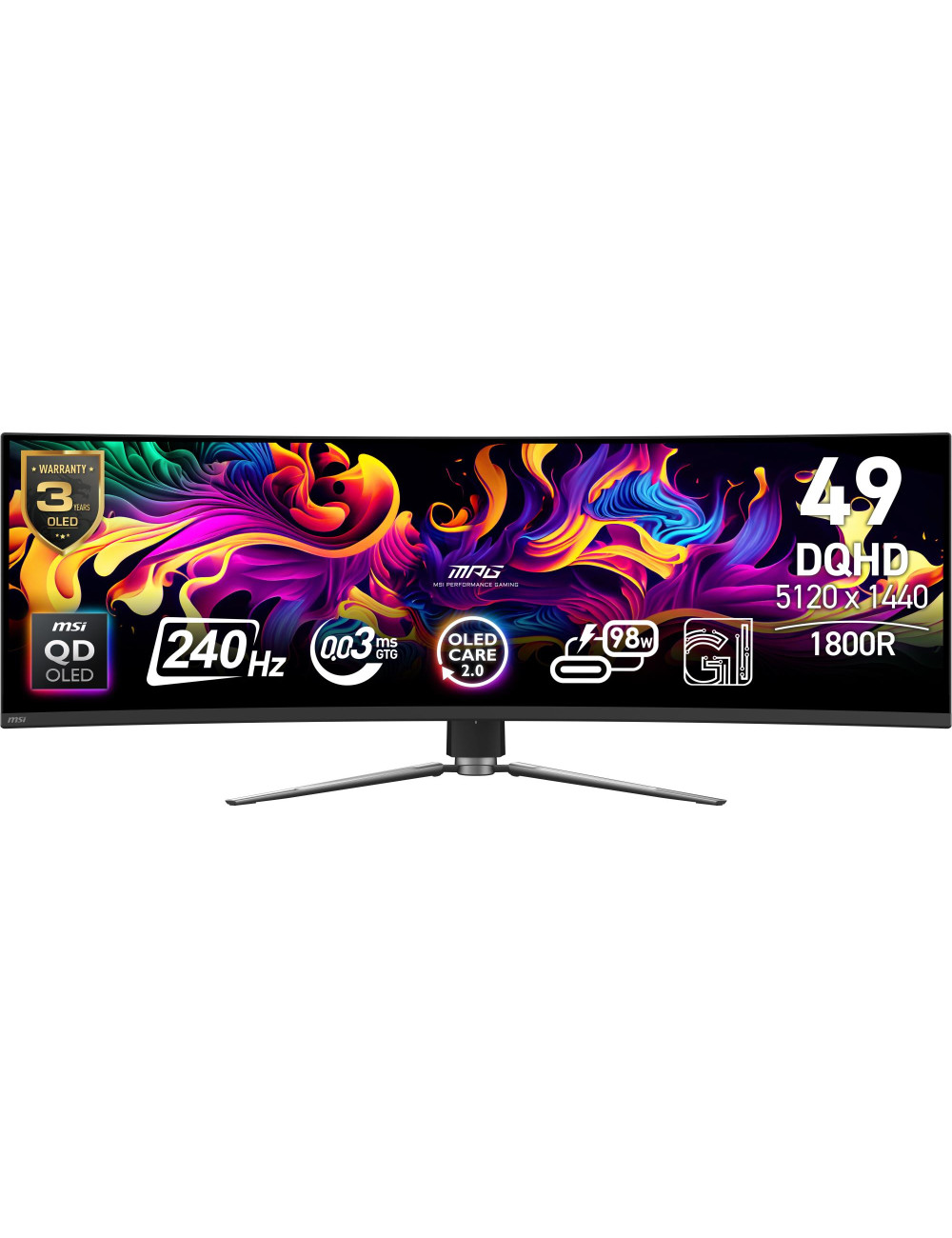 Monitor|MSI|49 "|5120 x 1440 pixels|Dual QHD|Native aspect ratio 32:9|QD-OLED|Curved|MPG491CQPXQD-OLED