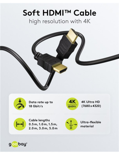 Goobay 80104 Soft HDMI High-Speed Cable with Ethernet | Soft | 3 m
