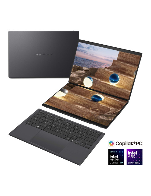 Asus | Zenbook Duo UX8407AA-SN066W | Moher Gray | 14 " | OLED | Touchscreen | 2.8K | 2880 x 1800 pixels | 144 Hz | Anti-Reflecti