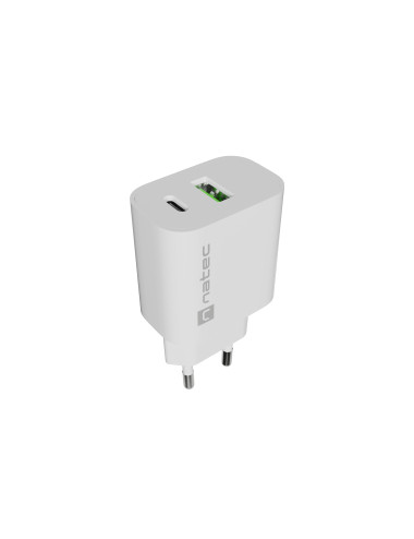 Natec Ribera USB Charger 1X USB-A + 1X USB-C 20W, White