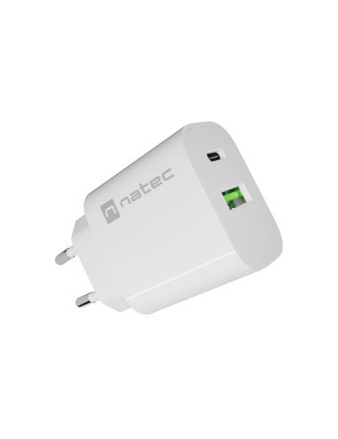 Natec Ribera USB Charger 1X USB-A + 1X USB-C 20W, White