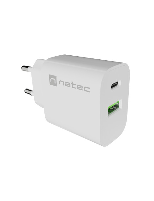 Natec Ribera USB Charger 1X USB-A + 1X USB-C 20W, White