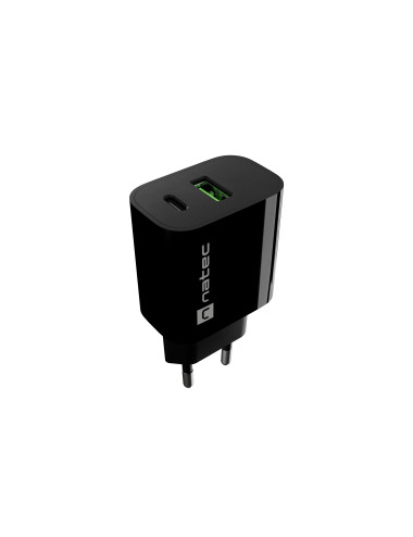 Natec Ribera USB Charger 1X USB-A + 1X USB-C 20W, Black