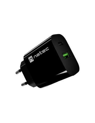 Natec Ribera USB Charger 1X USB-A + 1X USB-C 20W, Black