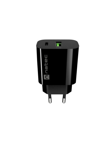 Natec Ribera USB Charger 1X USB-A + 1X USB-C 20W, Black
