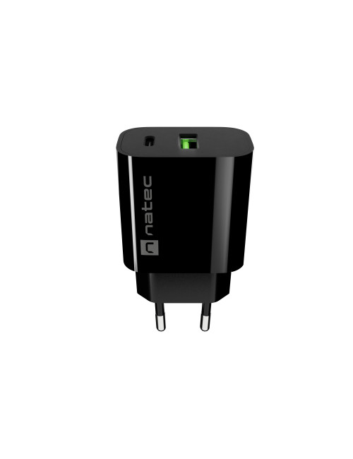 Natec Ribera USB Charger 1X USB-A + 1X USB-C 20W, Black
