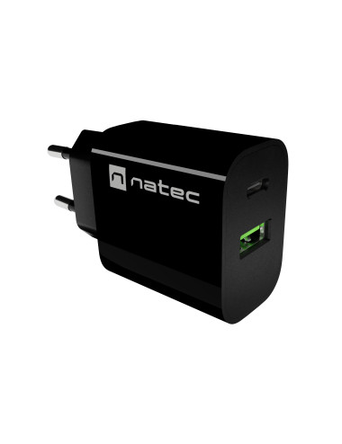 Natec Ribera USB Charger 1X USB-A + 1X USB-C 20W, Black