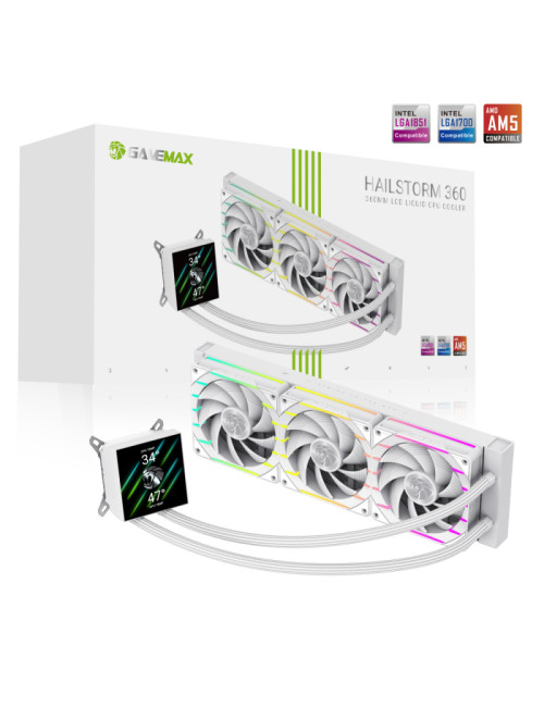 Gamemax CPU Liquid Cooler | HAILSTORM 360 LCD WH | White