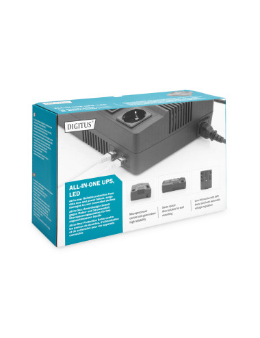 Digitus All-in-One UPS, 600VA/360W, LED 12V/7Ah x1, 4x CEE 7/7,3x IEC C13, USB, RJ45