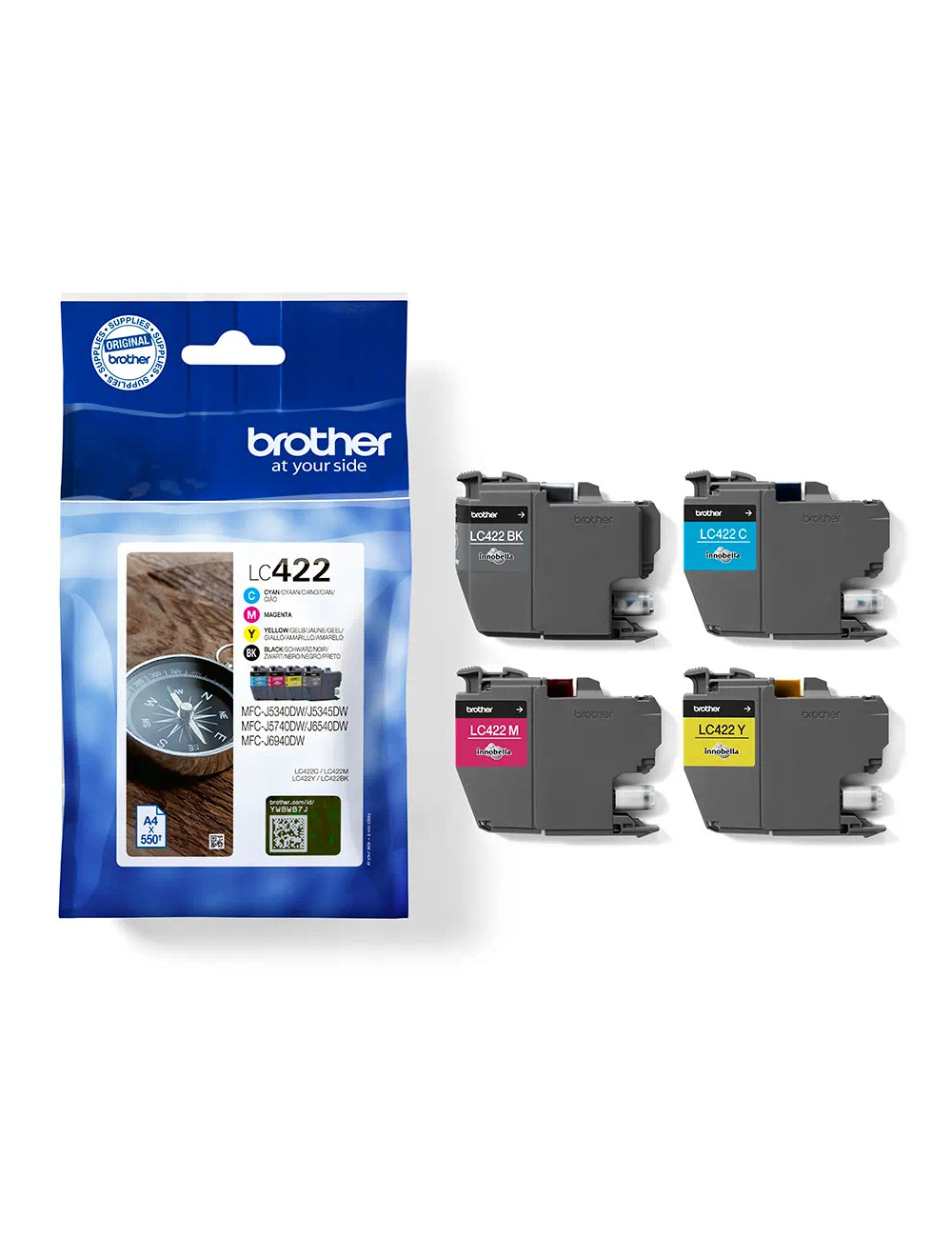 Brother LC422VALDR Ink Cartridge, Black, Cyan, Magenta, Yellow