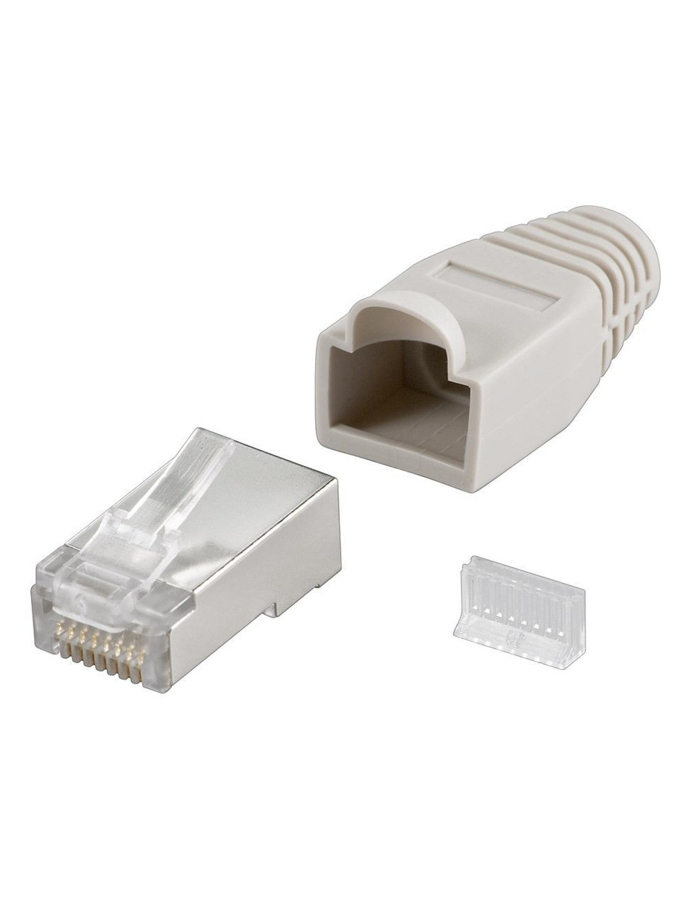 Goobay 68746 RJ45 plug, CAT 5e STP shielded with strain-relief boot, grey