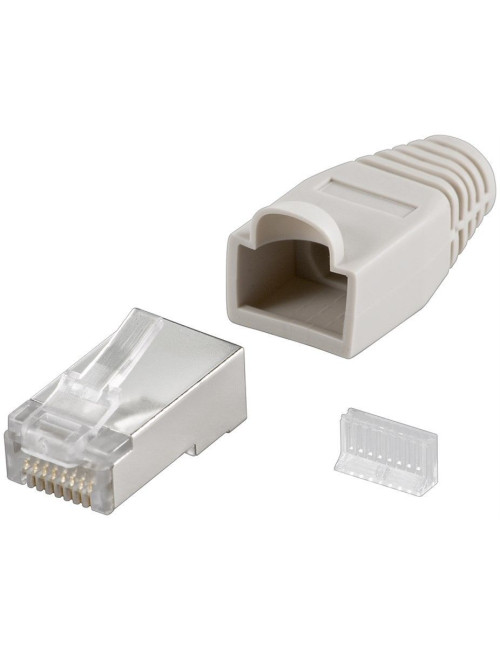 Goobay 68746 RJ45 plug, CAT 5e STP shielded with strain-relief boot, grey