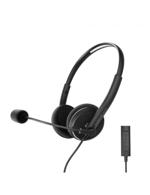 Energy Sistem Headset Office 2+ Black, USB and 3.5 mm plug, volume control, retractable boom mic.