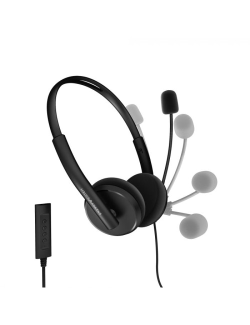 Energy Sistem Headset Office 2+ Black, USB and 3.5 mm plug, volume control, retractable boom mic.