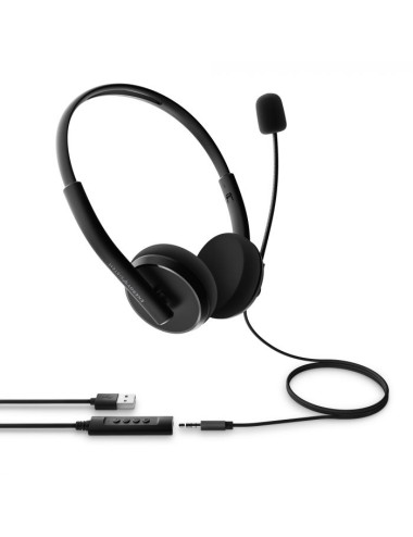 Energy Sistem Headset Office 2+ Black, USB and 3.5 mm plug, volume control, retractable boom mic.