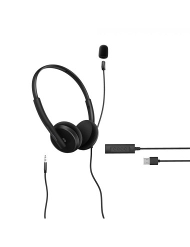 Energy Sistem Headset Office 2+ Black, USB and 3.5 mm plug, volume control, retractable boom mic.