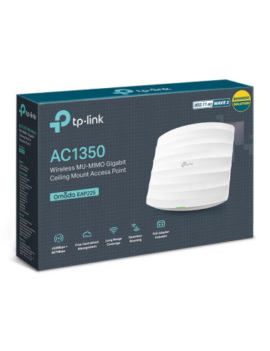 TP-LINK Access Point EAP225 802.11ac, 2.4GHz/5GHz, 450+867 Mbit/s, 10/100/1000 Mbit/s, Ethernet LAN (RJ-45) ports 1, MU-MiMO Yes