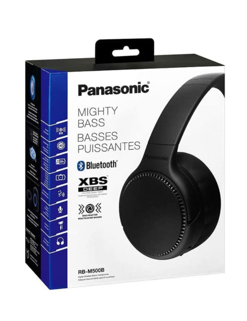 Panasonic Deep Bass Wireless Headphones RB-M500BE-K Over-ear, Microphone, Bass Reactor Detachable cable, Black