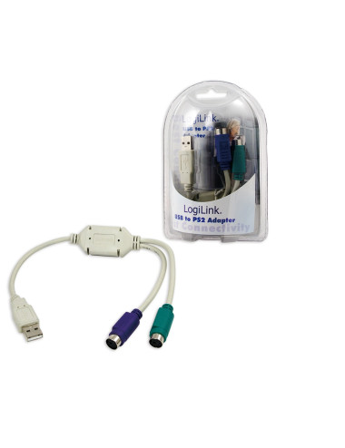 Logilink Adapter USB to PS/2 x2 : 2x Mini DIN 6-pin FM, USB M
