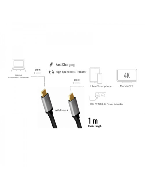 Logilink USB 3.2 Gen 2 cable, C/M to C/M, 4K/60Hz, PD,alu CUA0107 1 m, USB-C male, USB-C male