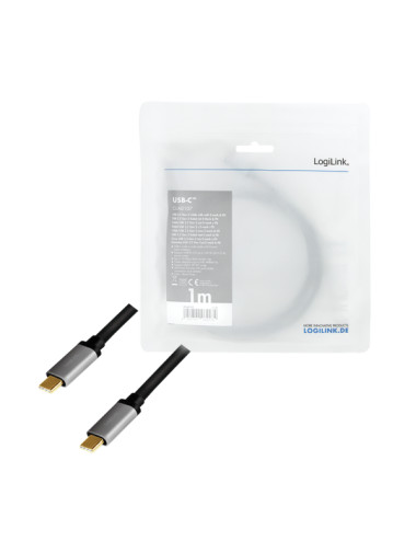 Logilink USB 3.2 Gen 2 cable, C/M to C/M, 4K/60Hz, PD,alu CUA0107 1 m, USB-C male, USB-C male