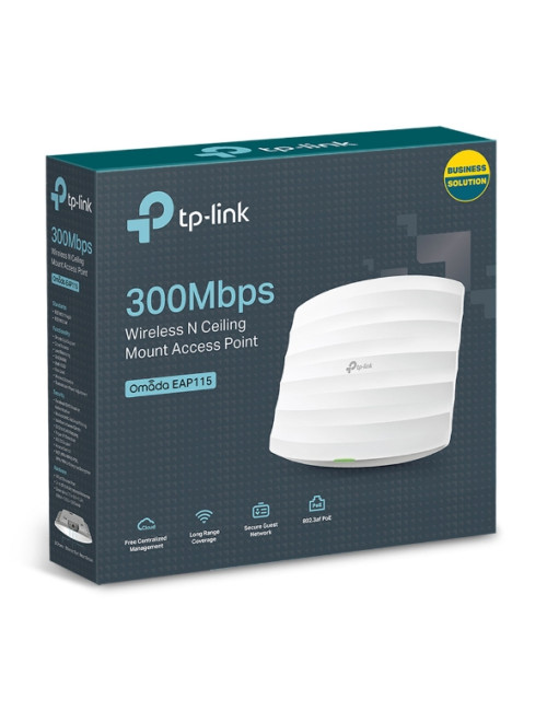 TP-LINK Access Point EAP115 802.11n, 2.4GHz, 300 Mbit/s, 10/100 Mbit/s, Ethernet LAN (RJ-45) ports 1, PoE in, Antenna type 2xInt