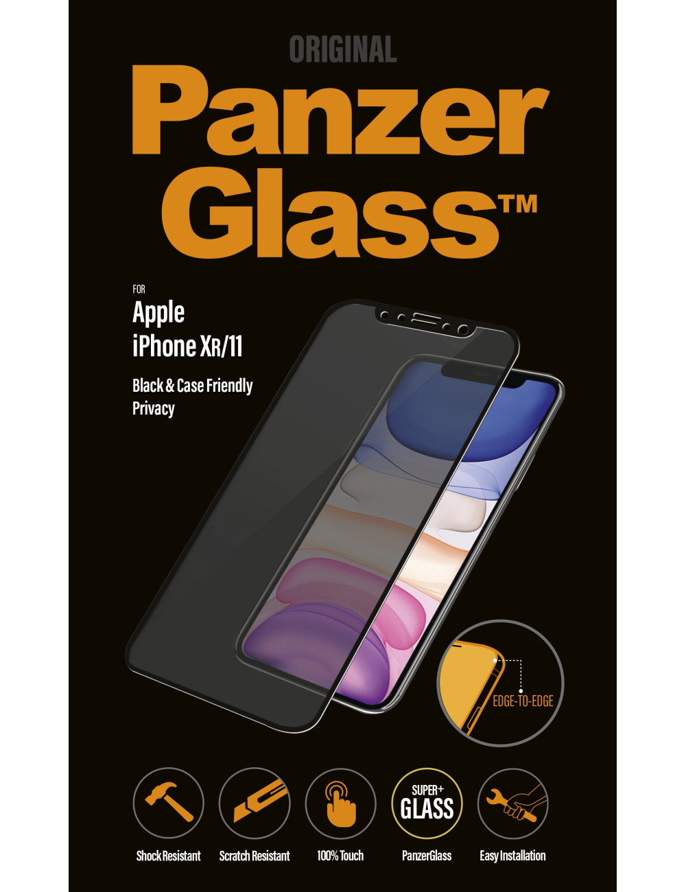 PanzerGlass P2665 Apple, iPhone Xr/11, Tempered glass, Black, Case friendly with Privacy filter