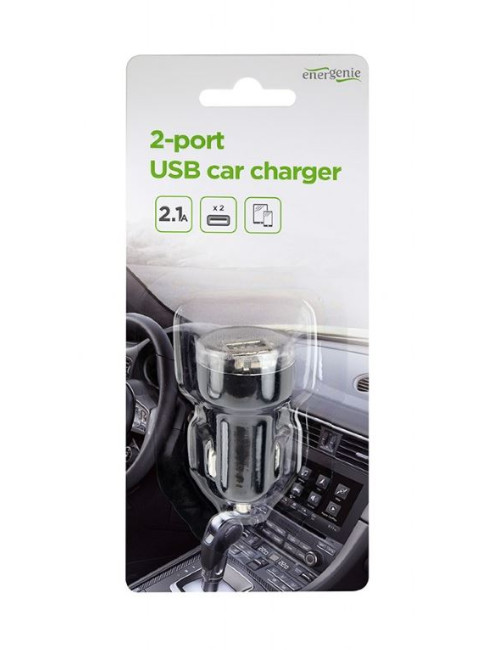 EnerGenie 2-port USB car charger EG-U2C2A-CAR-02 Black, 2.1 A