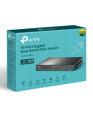 TP-LINK 10-Port Gigabit Easy Smart Switch with 8-Port PoE+ TL-SG1210MPE Web managed, Desktop, Power supply type External, Ethern