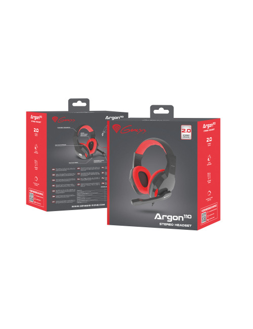 GENESIS ARGON 110 Gaming Headset, On-Ear, Wired, Microphone, Black/Red