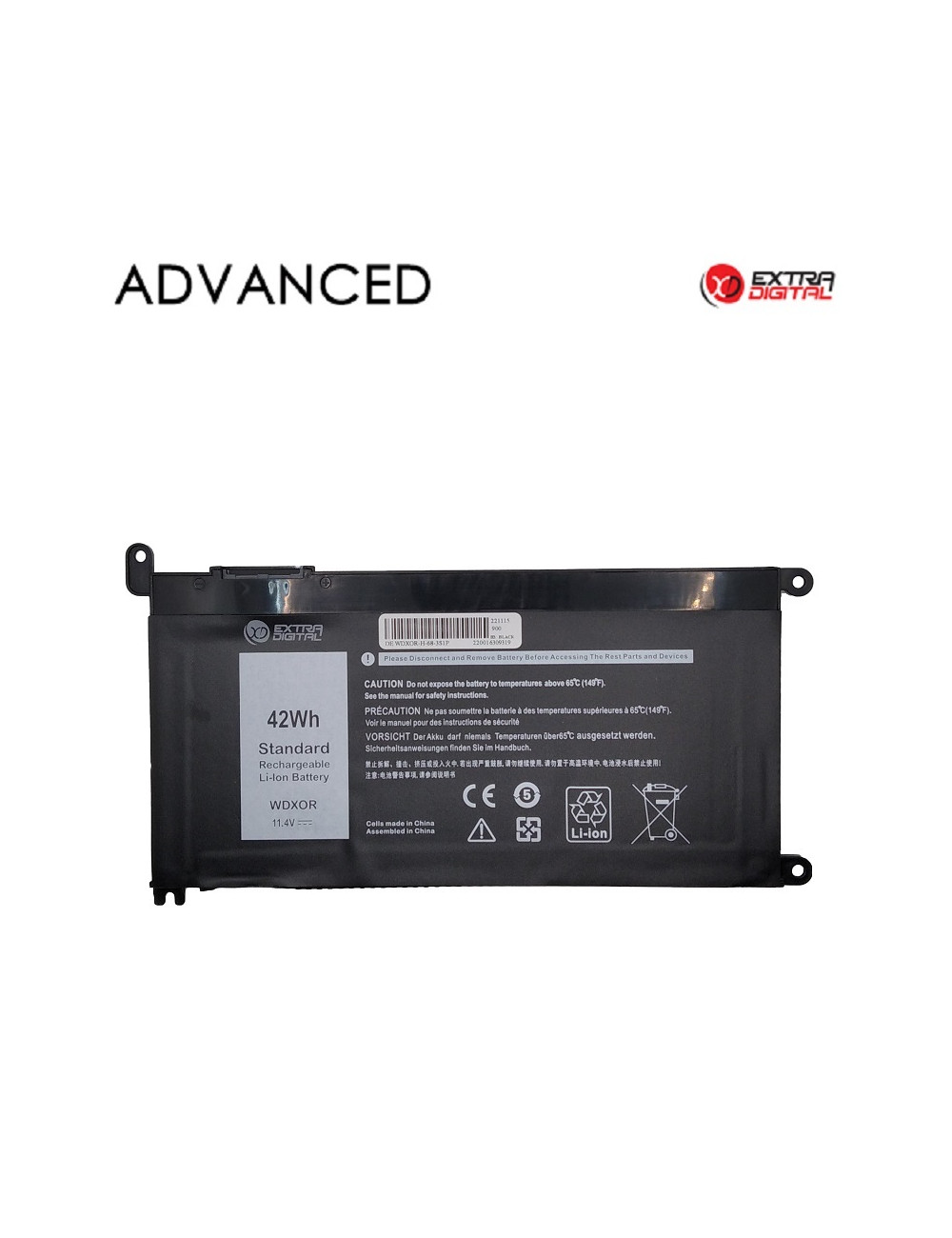 Nešiojamo kompiuterio baterija DELL WDX0R, 42Wh, Extra Digital Advanced