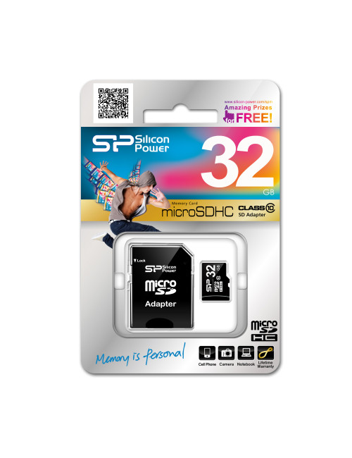 Silicon Power 32 GB, MicroSDHC, Flash memory class 10, SD adapter