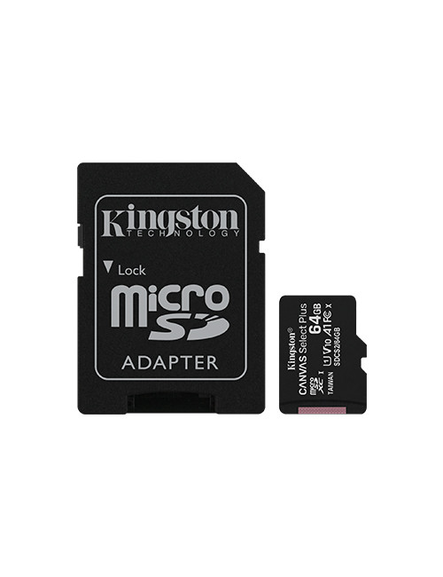 Kingston Canvas Select Plus UHS-I 64 GB, MicroSDXC, Flash memory class 10, SD Adapter