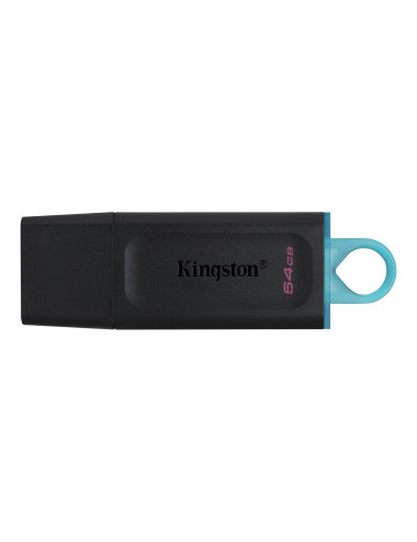 Kingston DataTraveler Exodia USB Flash Drive 64 GB, USB 3.2 Gen 1, Black/Blue, Protective Cap, Large loop