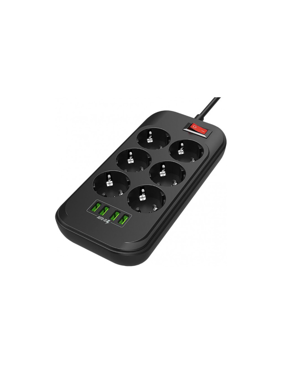 ColorWay Power Socket CW-CHE64B Black, 4xUSB, 2 m, 250 V, 6 euro sockets, 17 W