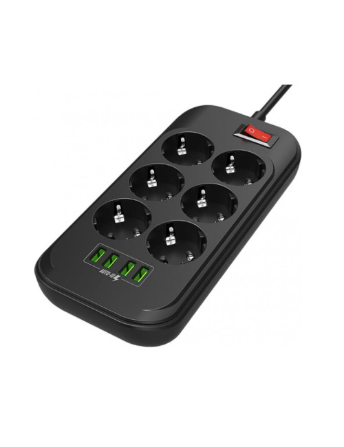 ColorWay Power Socket CW-CHE64B Black, 4xUSB, 2 m, 250 V, 6 euro sockets, 17 W