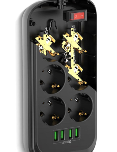 ColorWay Power Socket CW-CHE64B Black, 4xUSB, 2 m, 250 V, 6 euro sockets, 17 W