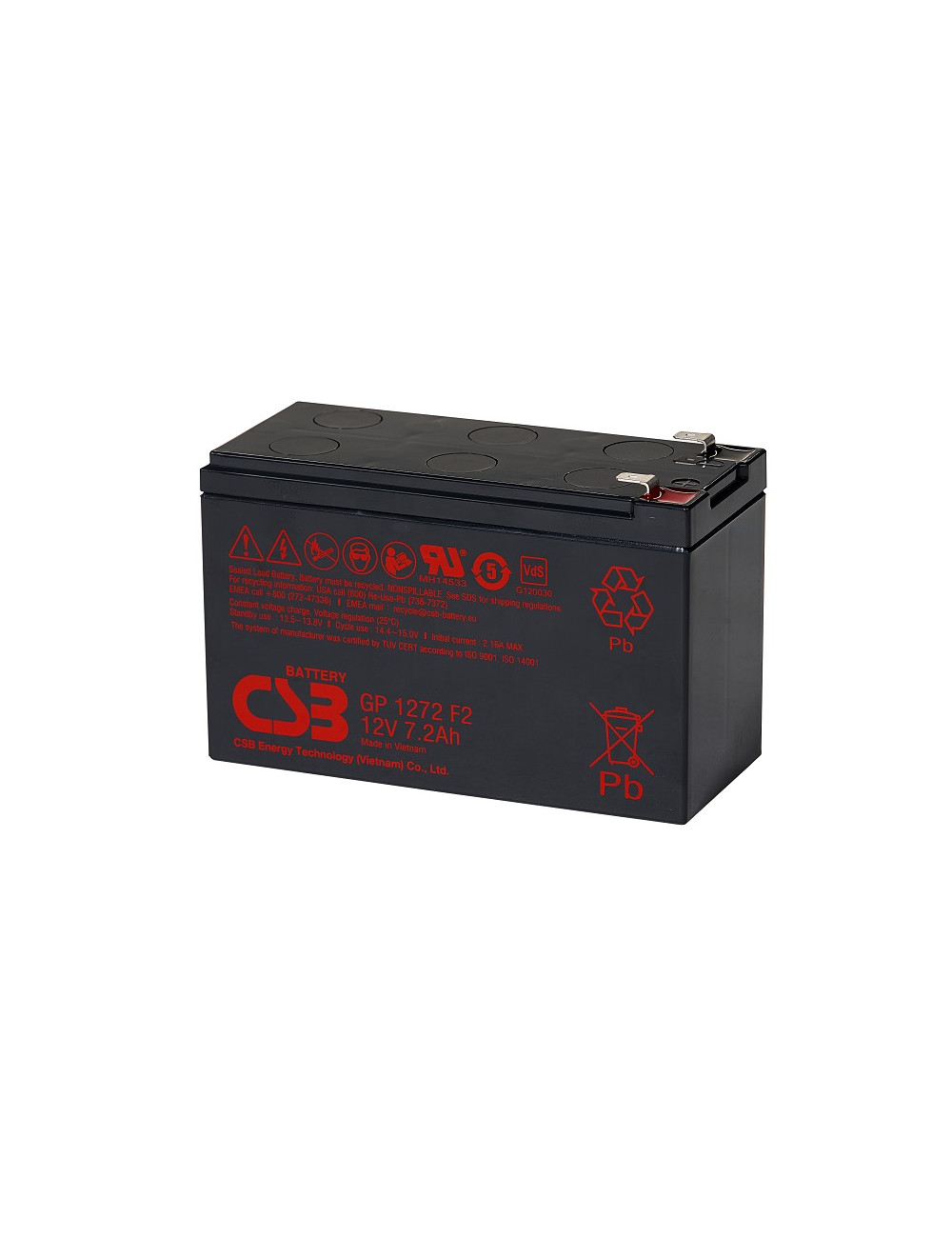 CSB Battery Valve Regulated Lead Acid Battery GP1272F2 7.2 Ah, 12 V