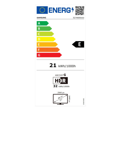 Samsung Monitor LS27A600UUUXEN 27 ", IPS, QHD, 2560 x 1440, 16:9, 5 ms, 300 cd/m , Black, 75 Hz, HDMI ports quantity 1