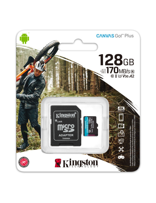 Kingston microSD Canvas Go! Plus 128 GB, MicroSD, Flash memory class 10, SD Adapter